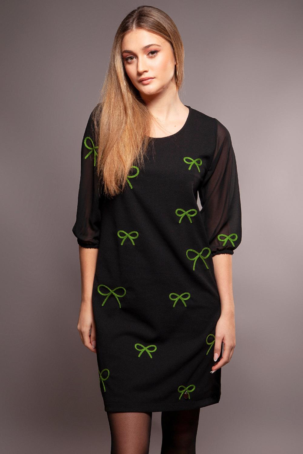 Lolitas&l Vestido Negro Lazos Verdes Bordados Lolitas&L