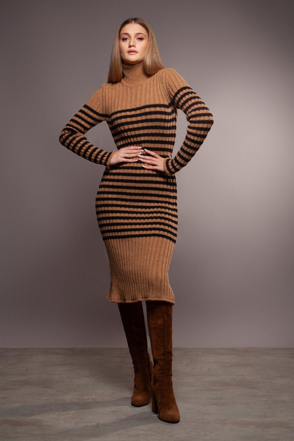 lolitas&l Vestido punto beige de rayas jacquard cuello alto Lolitas&L