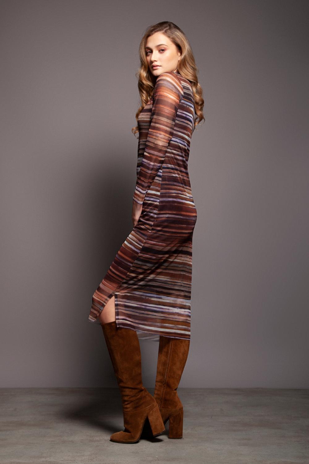 Lolitas&l Vestido Punto De Rayas Largo En Tonos Tierra Lolitas&L