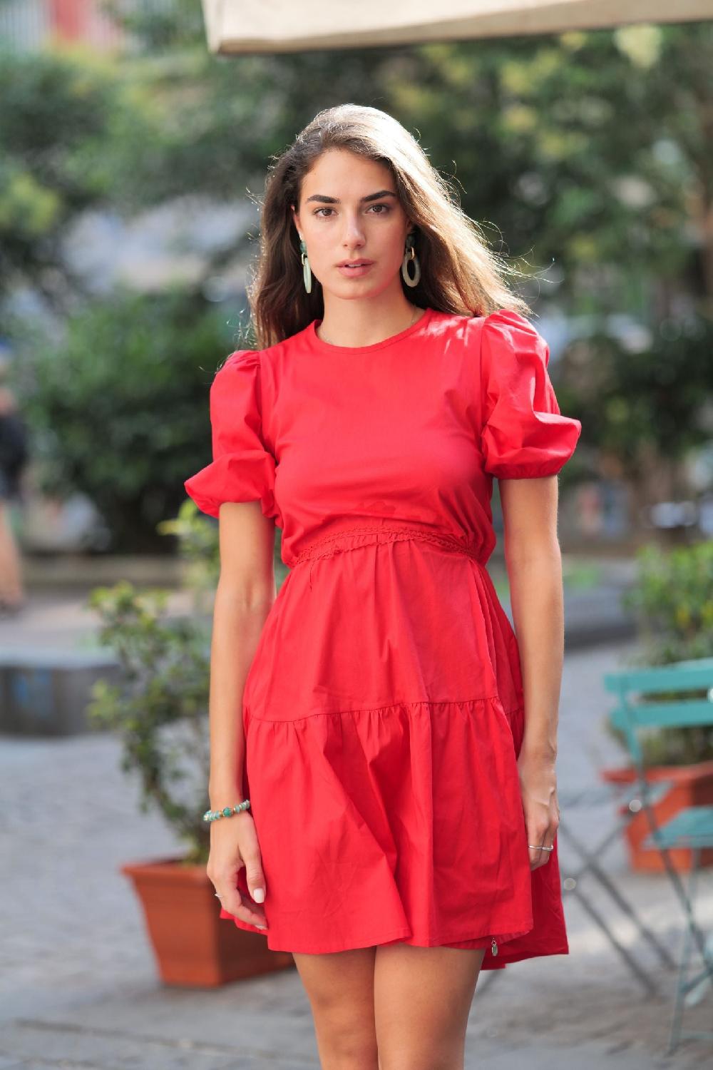 Lolitas&l Vestido Rojo Espalda Abierta Con Manga Farol Lolitas&L