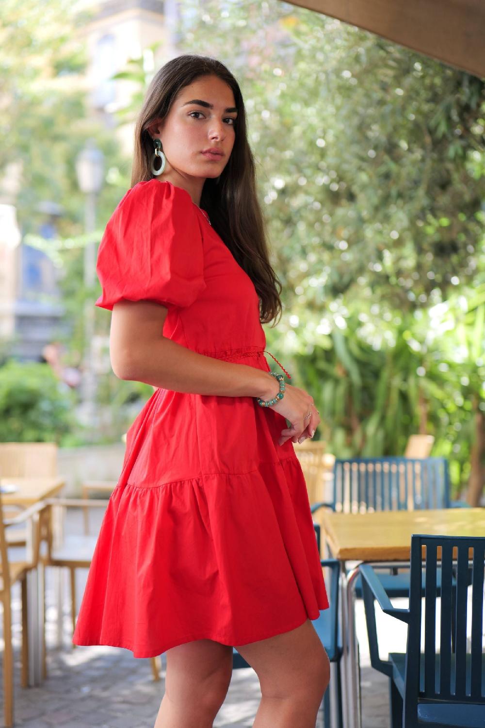 Lolitas&l Vestido Rojo Espalda Abierta Con Manga Farol Lolitas&L