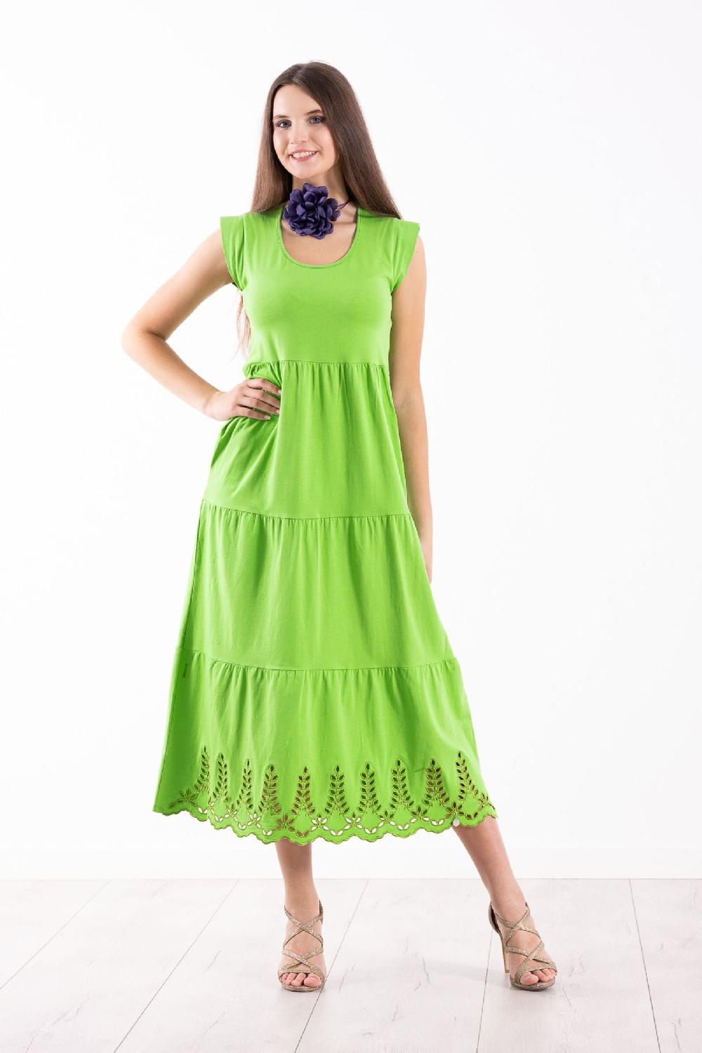 Lolitas&l Vestido Verde Algodon Largo Con Bordado Al Tono Lolitas&L