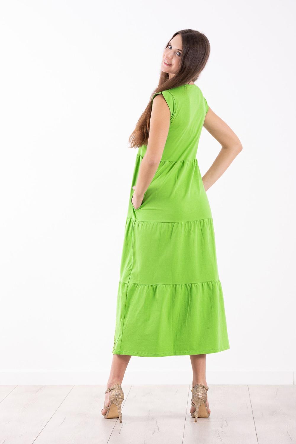 Lolitas&l Vestido Verde Algodon Largo Con Bordado Al Tono Lolitas&L