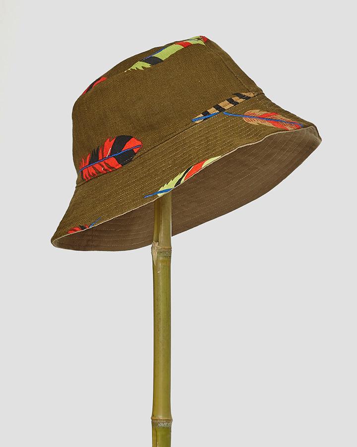 lovat & green Feathers Gorro Reversible