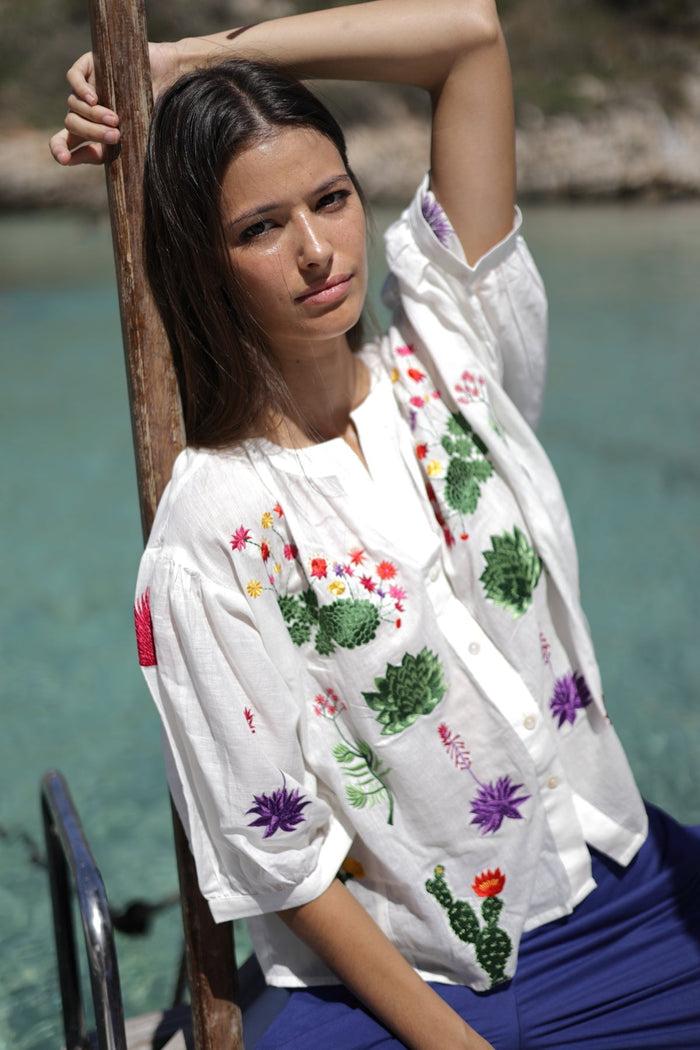 luna llena Blusa Sabrina Bordado Cactus CA30 – Luna Llena