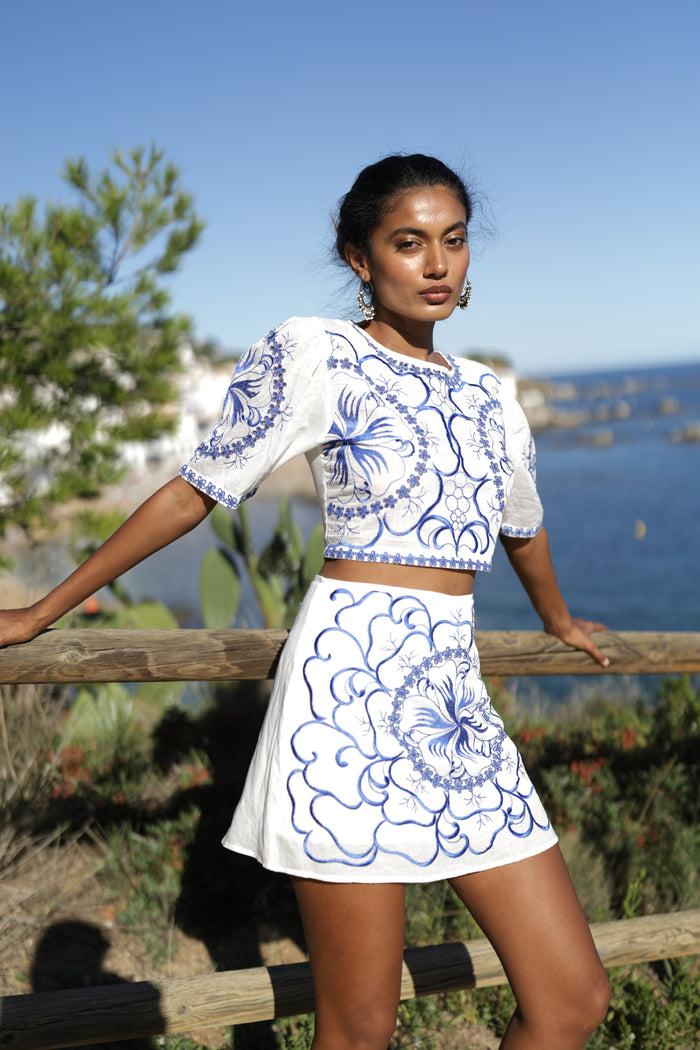 Luna Llena Falda Corta Bordada Blanca Verano Luna Llena