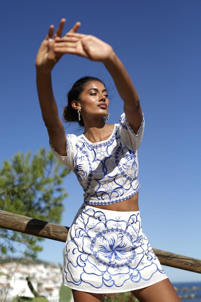 luna llena Falda corta bordada blanca verano Luna Llena