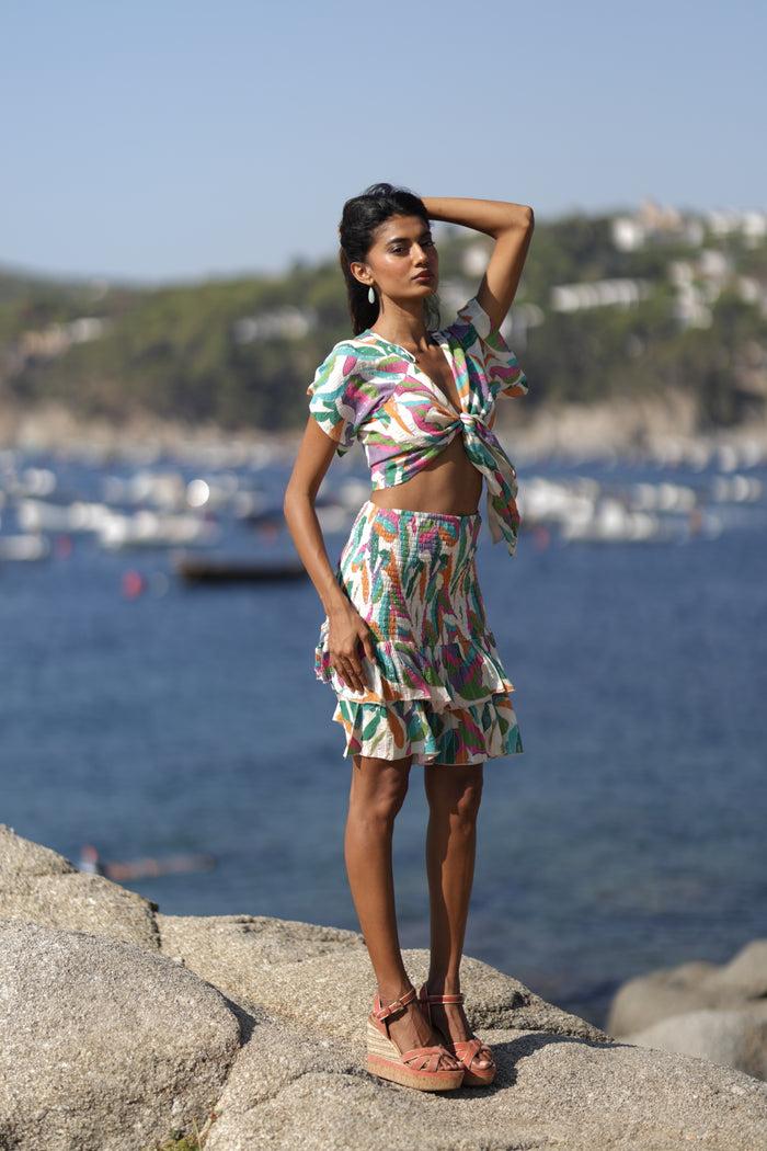 luna llena Falda corta de volantes estampado multicolor verano mujer luna llena – Luna Llena