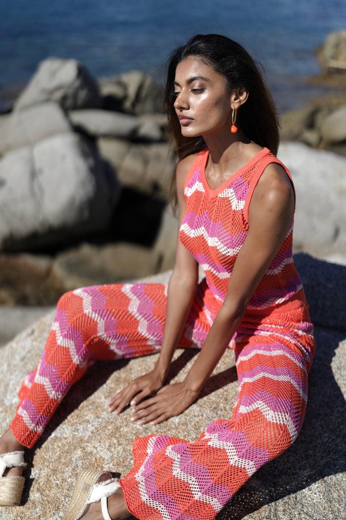 Luna Llena Pantalón Largo Verano Mujer Punto Crochet Multicolor Luna Llena