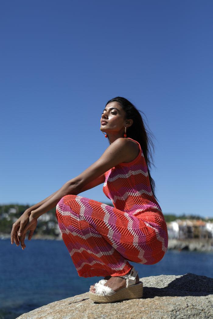 Luna Llena Pantalón Largo Verano Mujer Punto Crochet Multicolor Luna Llena