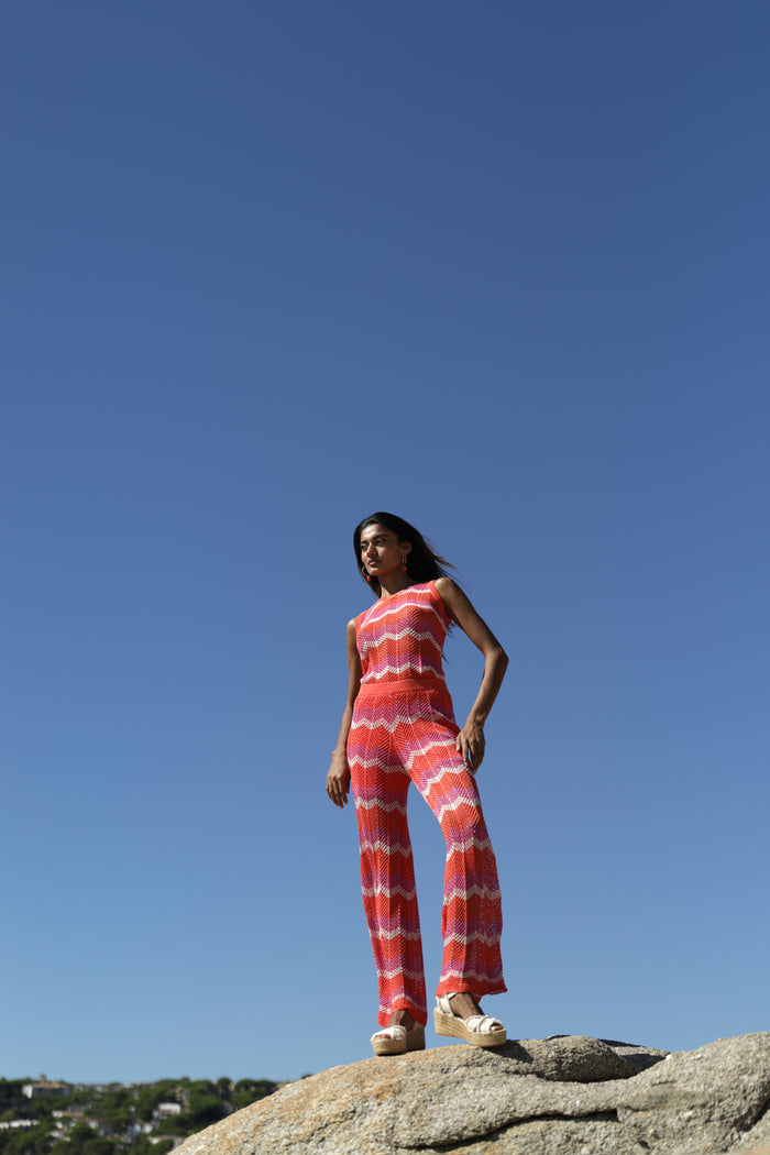 luna llena Pantalón largo verano mujer punto crochet multicolor Luna Llena