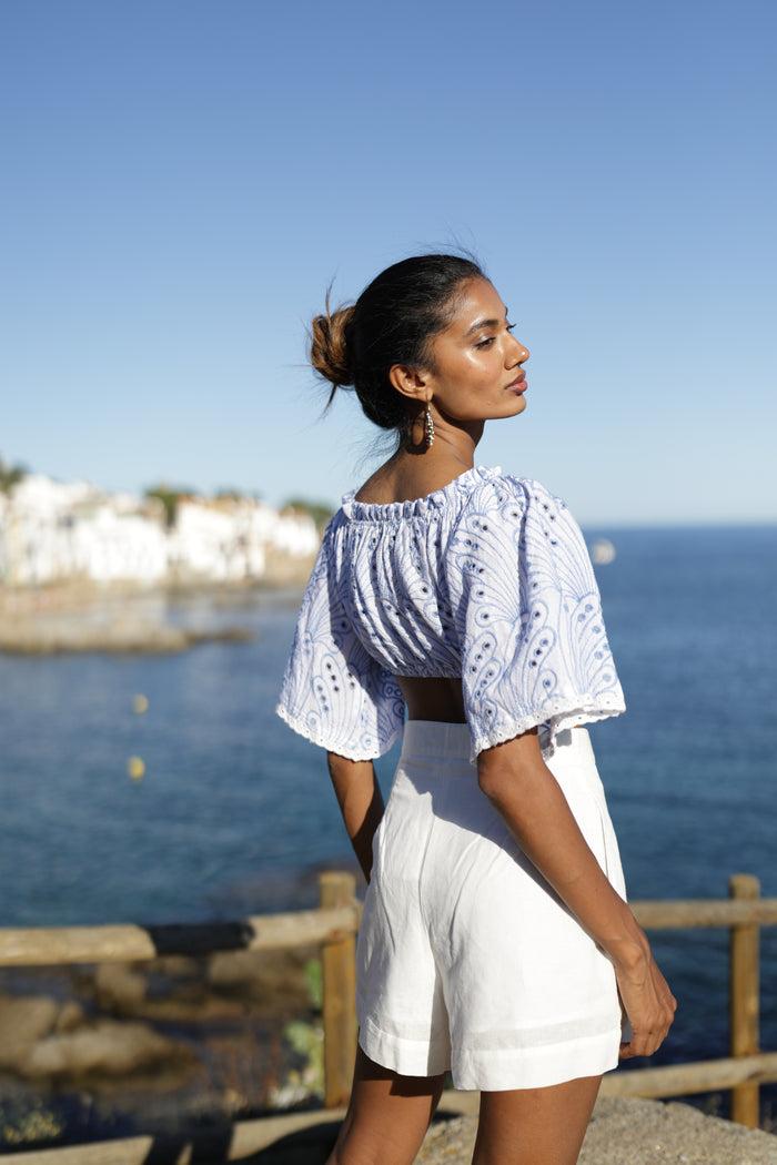 Luna Llena Short Bordado Verano Blanco Lino Mujer Luna LLena – Luna Llena