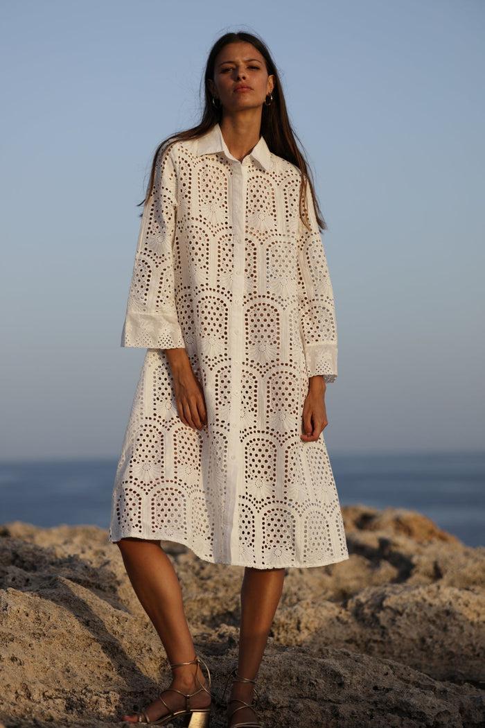 luna llena Vestido camisero Miami bordado PX808 – Luna Llena