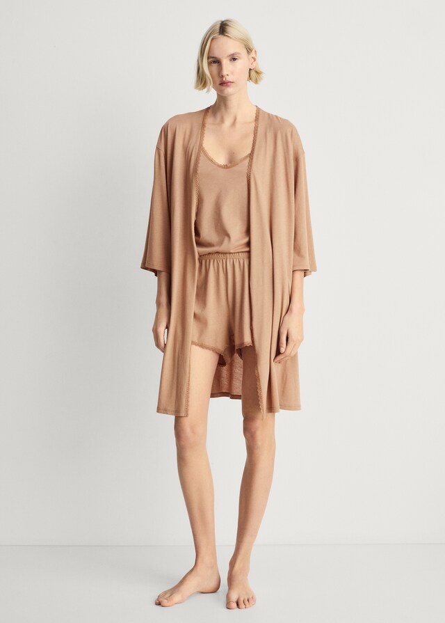 Mango Bata Algodón Puntilla Contratono