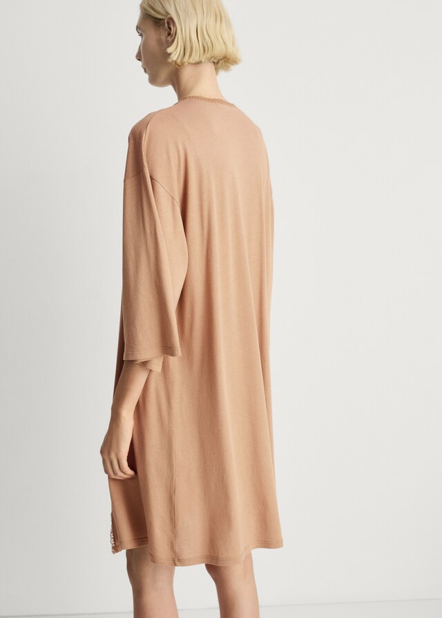 Mango Bata Algodón Puntilla Contratono