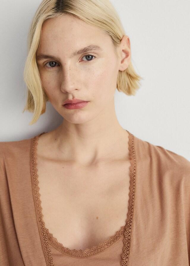 Mango Bata Algodón Puntilla Contratono