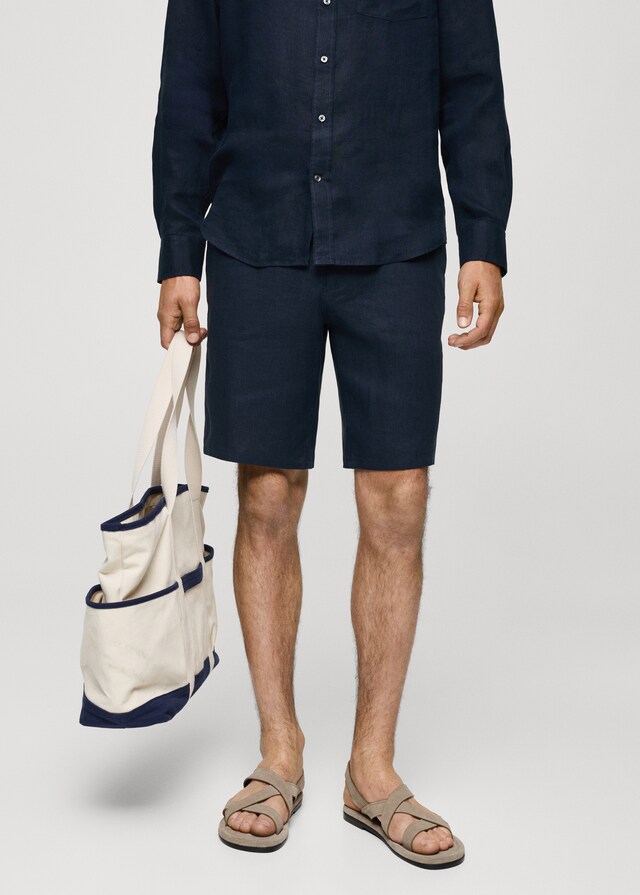 mango Bermudas slim fit 100% lino