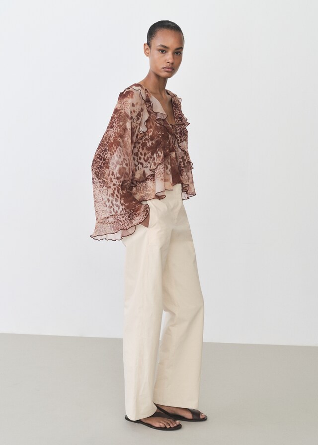 Mango Blusa Estampada Volantes Detalle Lazo