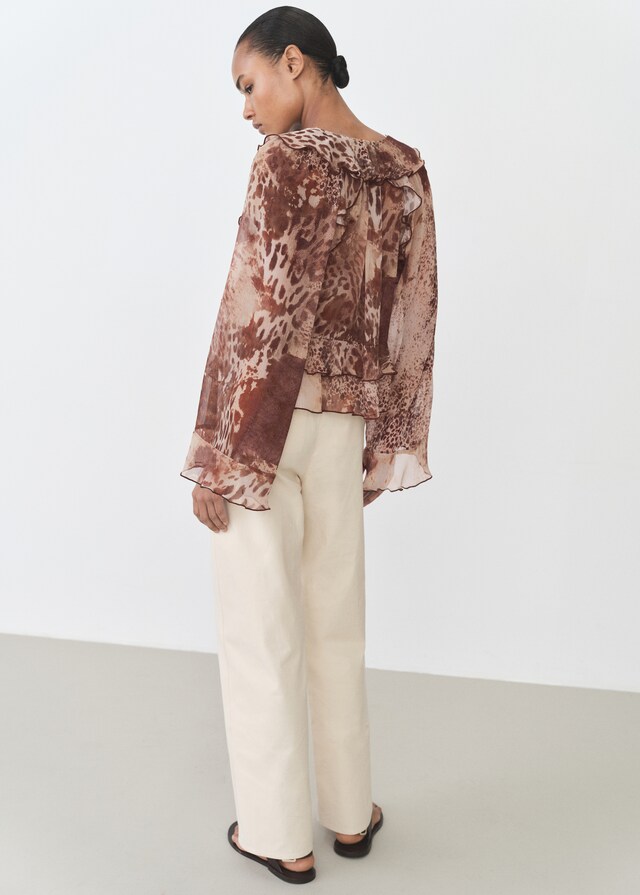 Mango Blusa Estampada Volantes Detalle Lazo