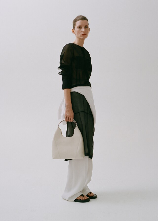 mango Bolso hombro piel asa metálica