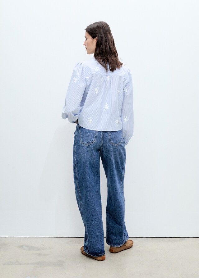 Mango Camisa Rayas Bordado Floral