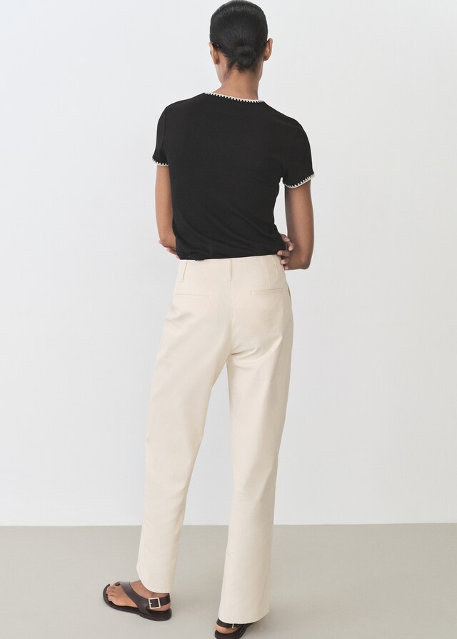 Mango Camiseta Algodón Ribetes Contraste