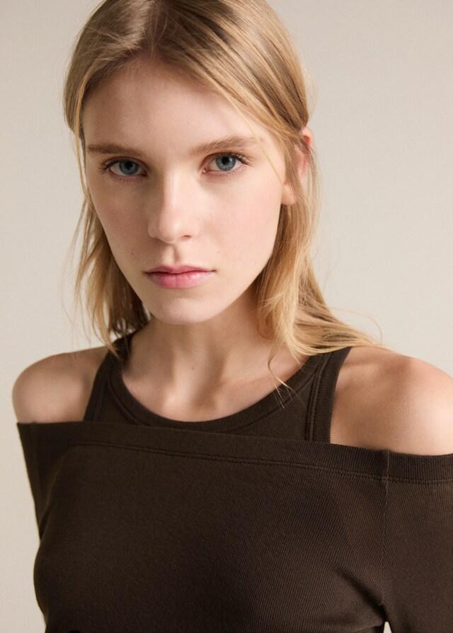 Mango Camiseta Combinada Algodón