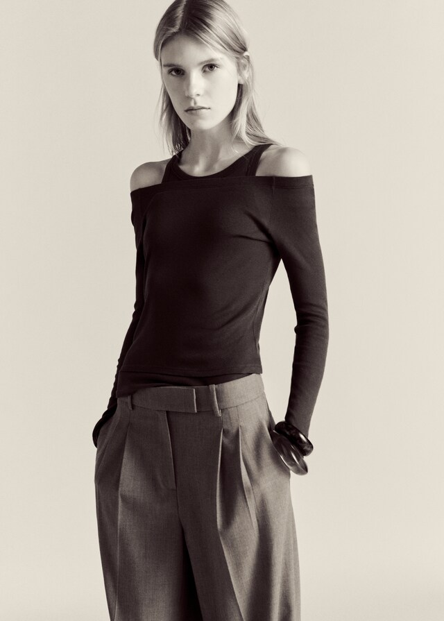 Mango Camiseta Combinada Algodón