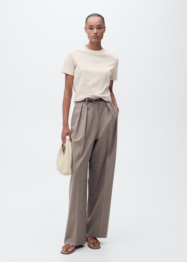 Mango Camiseta Mezcla Algodón Manga Corta