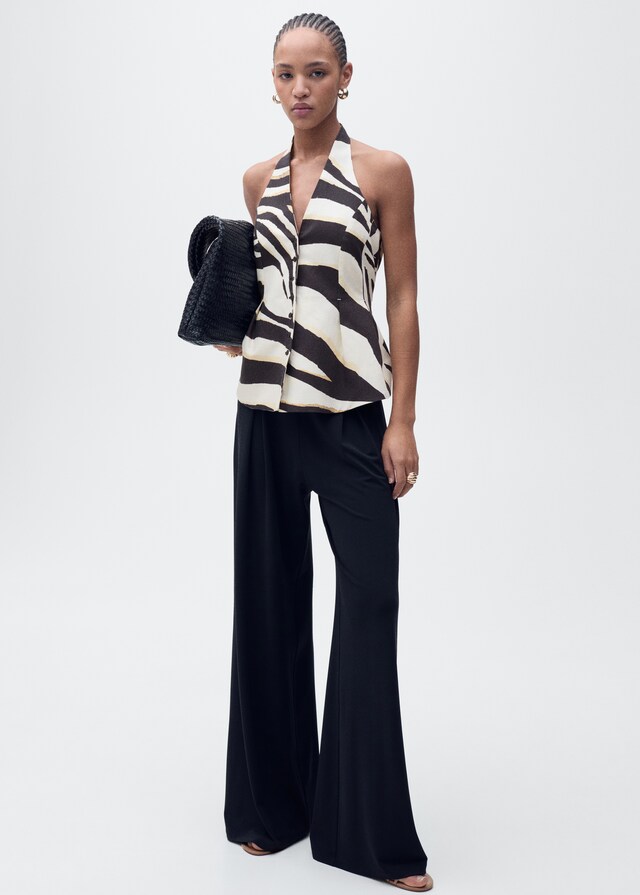 Mango Chaleco Cebra Mezcla Lino