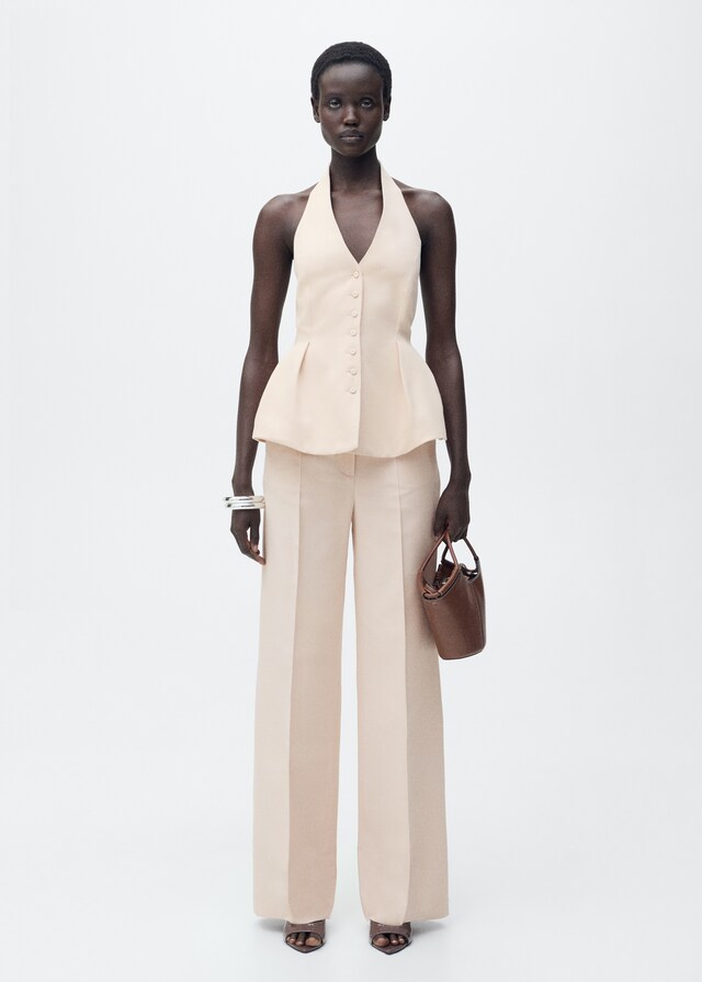 Mango Chaleco Cuello Halter Pinzas