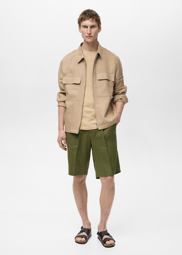 Mango Chaqueta 100% Lino Bolsillos