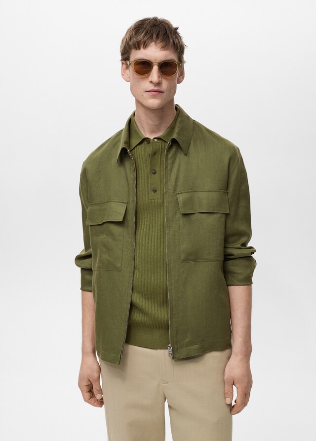 mango Chaqueta 100% lino bolsillos