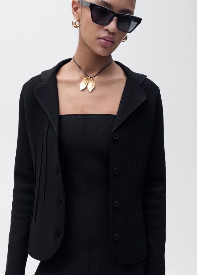 mango Chaqueta punto cuello solapa