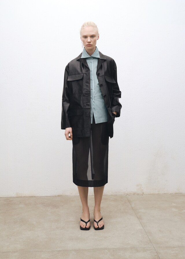 Mango Falda Midi Seda Semitransparente