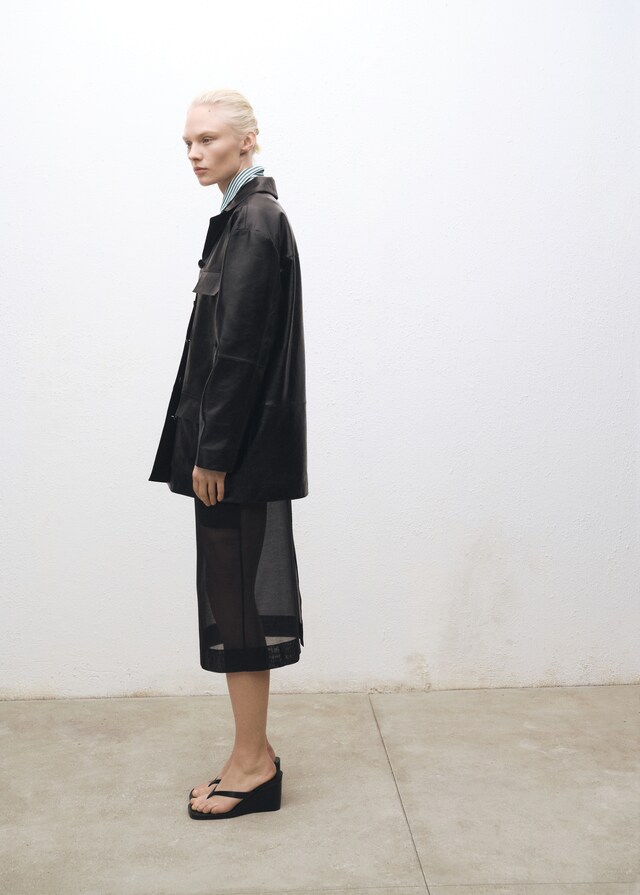 Mango Falda Midi Seda Semitransparente