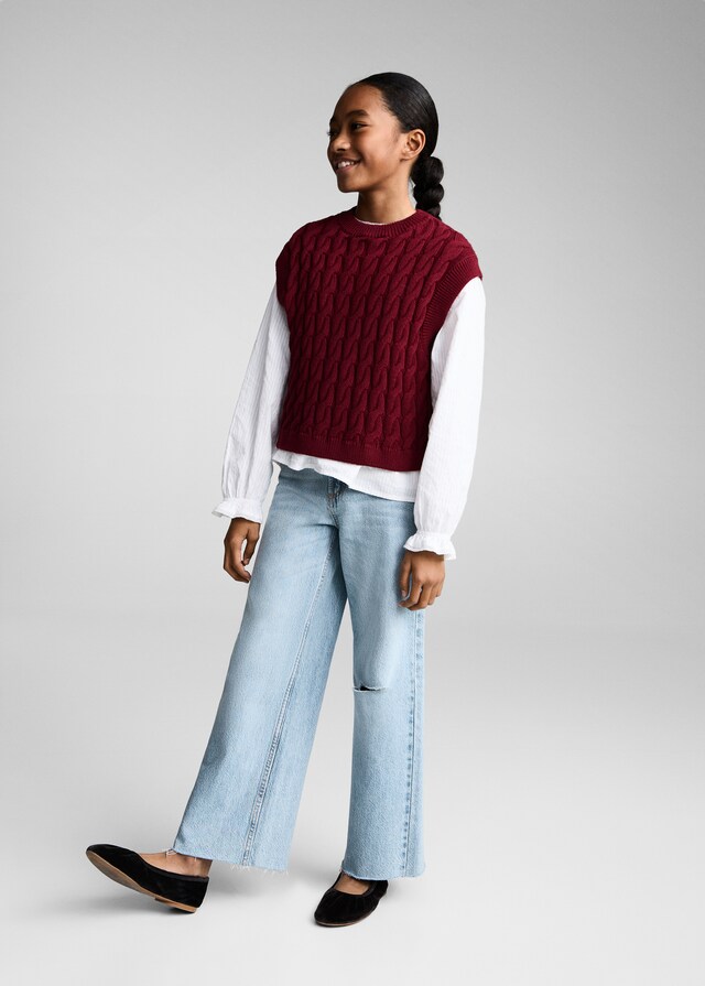 Mango Jeans Wideleg Bajo Deshilachado