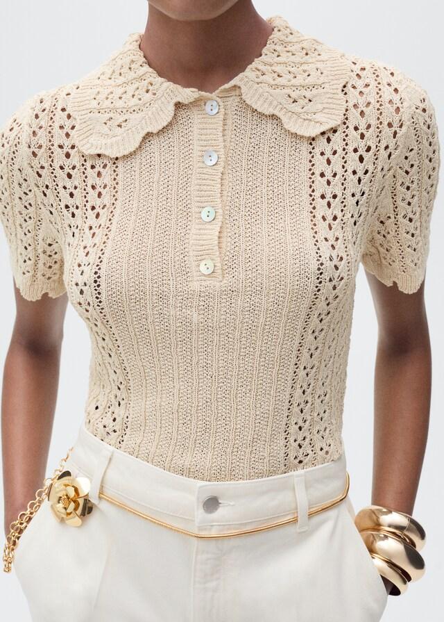 Mango Jersey Punto Calado Cuello Polo