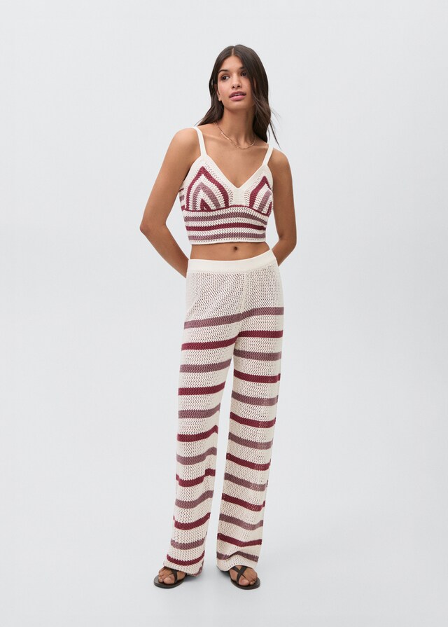 Mango Pantalón Punto Calado Rayas