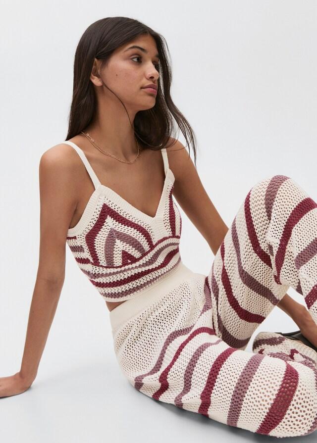 Mango Pantalón Punto Calado Rayas