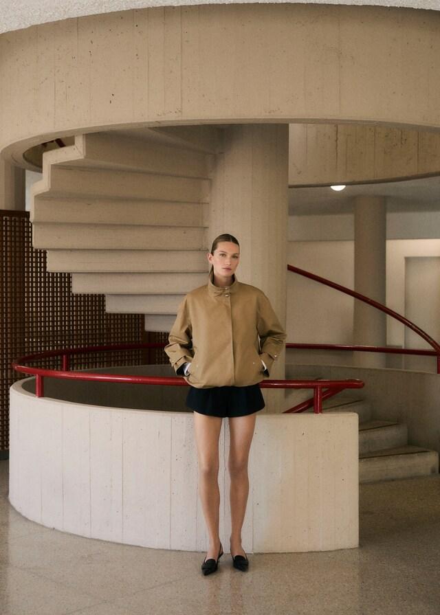 Mango Parka Algodón Bajo Fruncido