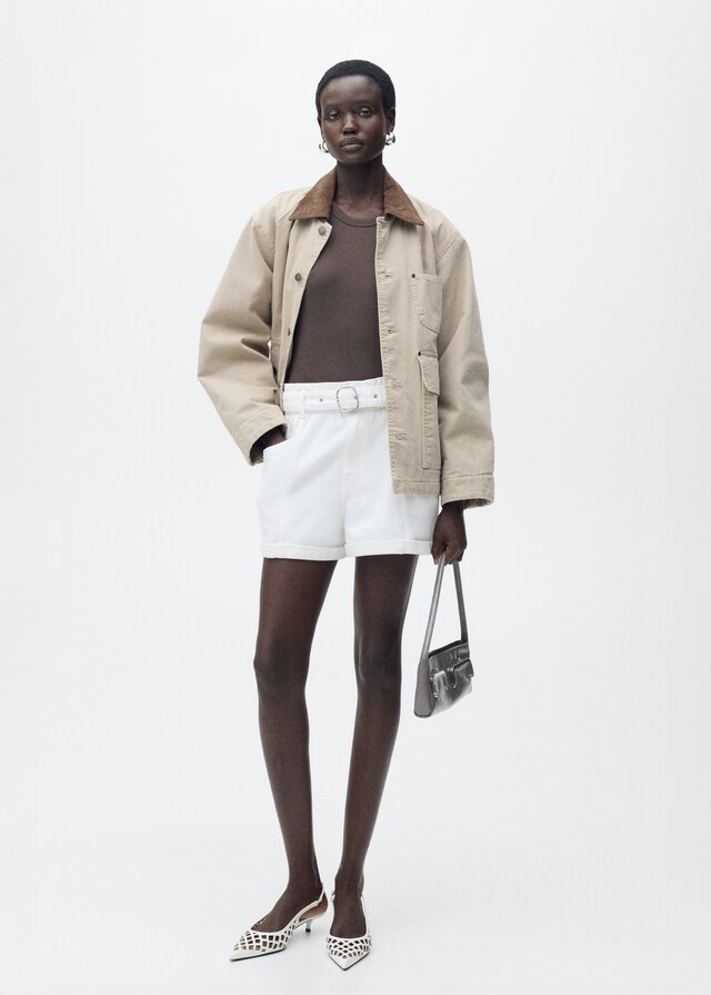 Mango Shorts Paperbag Bajo Vuelto Cinturón