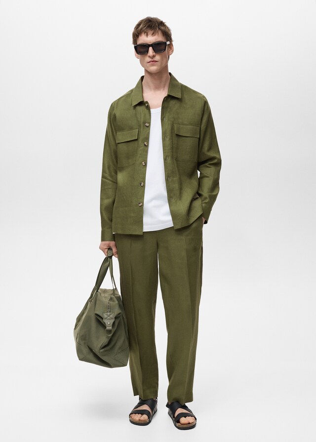 Mango Sobrecamisa 100% Lino Bolsillos
