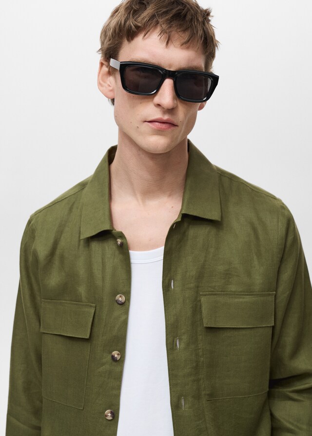 Mango Sobrecamisa 100% Lino Bolsillos