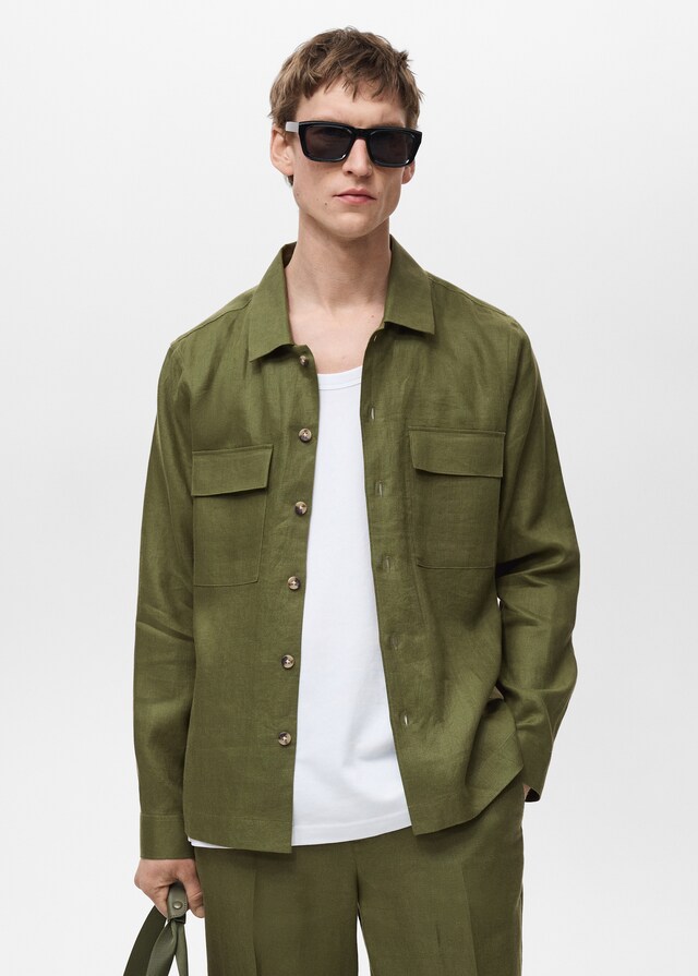 mango Sobrecamisa 100% lino bolsillos