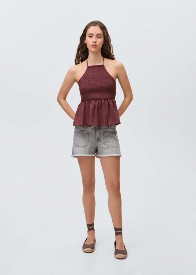 Mango Top Fruncido Bordado