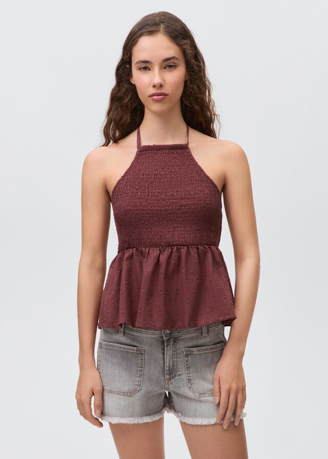 mango Top fruncido bordado