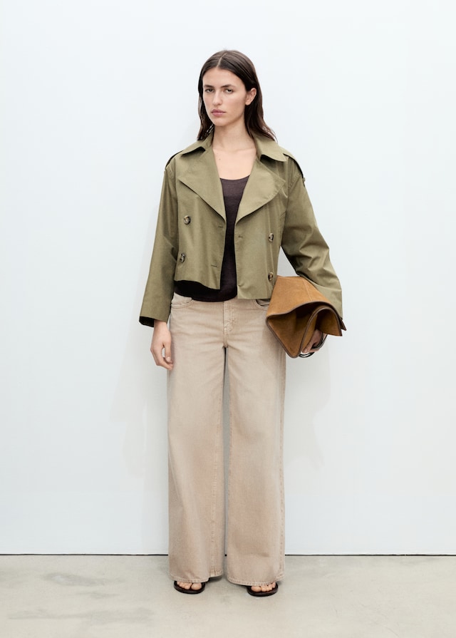 Mango Trench Crop Doble Botonadura