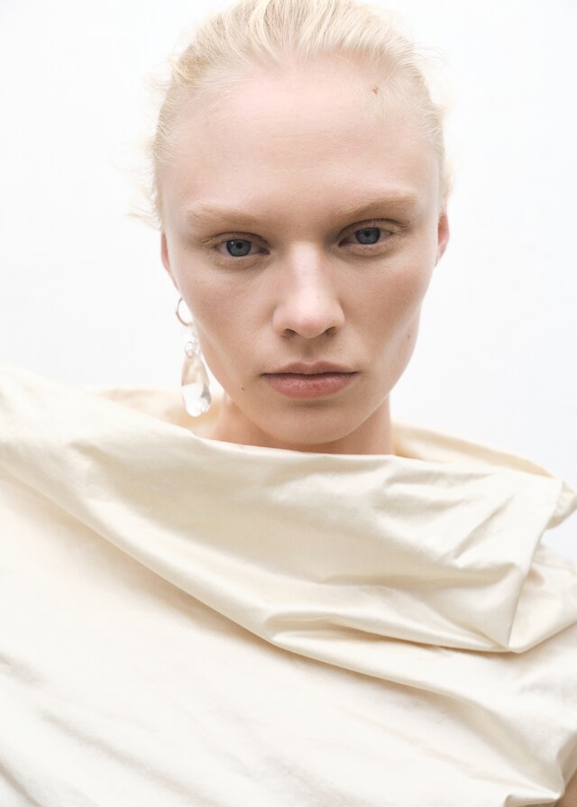 mango Vestido algodón cuello drapeado