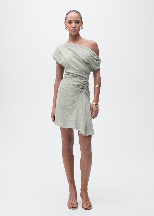 Mango Vestido Corto Drapeado Asimétrico